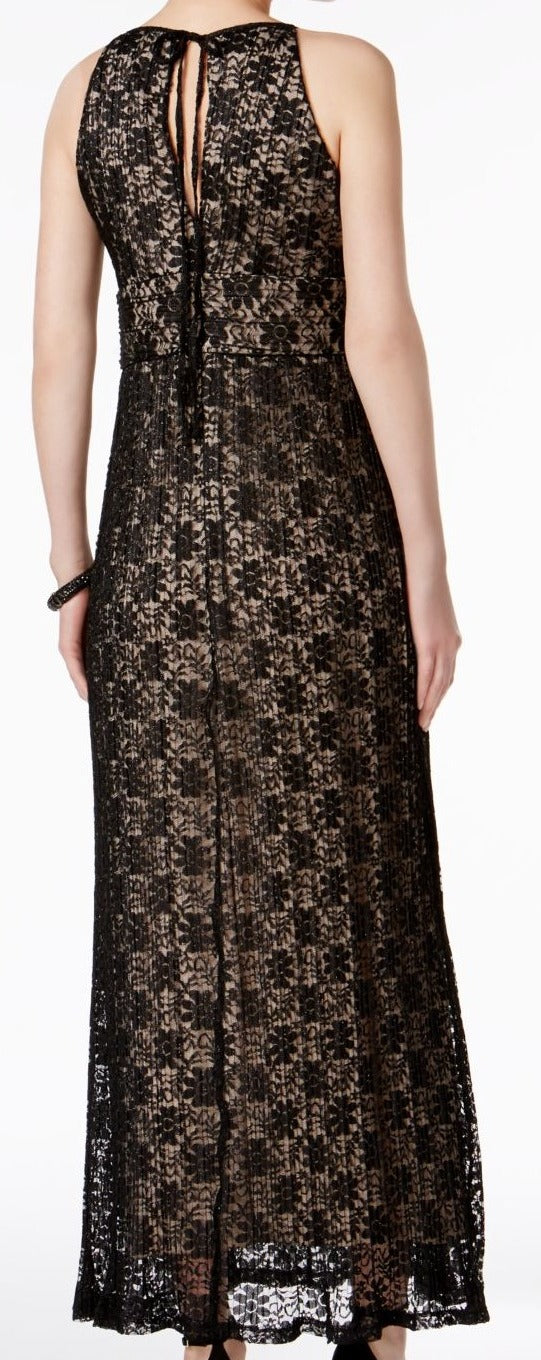 Black Lace Side-Slit Keyhole Gown K7050