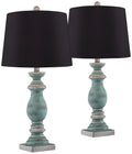 Set of 2 Blue Gray Washed Black Faux Silk Drum Shade Table Lamps P79186