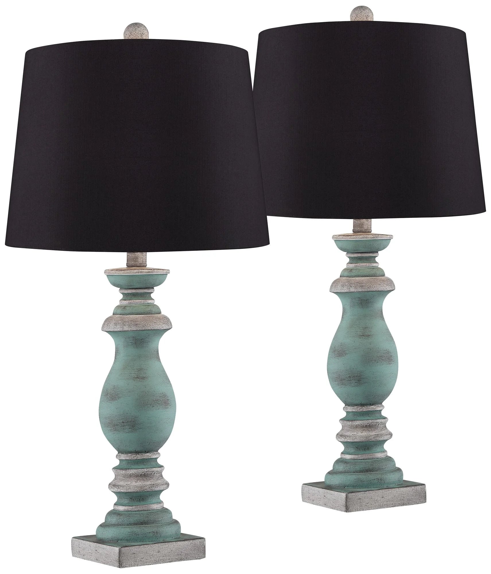 Set of 2 Blue Gray Washed Black Faux Silk Drum Shade Table Lamps P79186