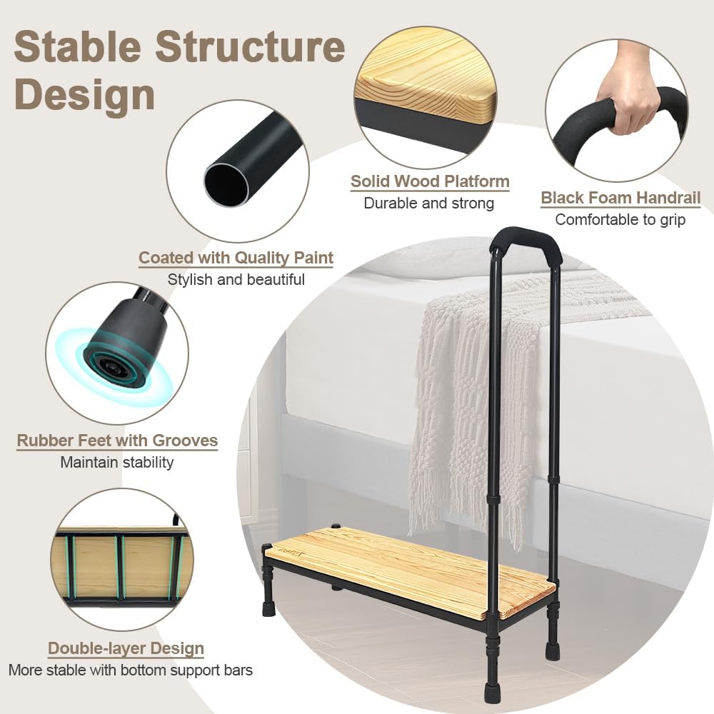 Adjustable Height Bed Step Stool with Handrails K835