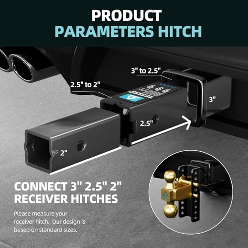 3 to 2-1/2 or 2-Inch Carbon Steel Black Trailer Hitch Adapter Set V701