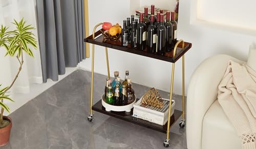 Black Mobile Bar Cart with Wine Rack and Glass Holder L721