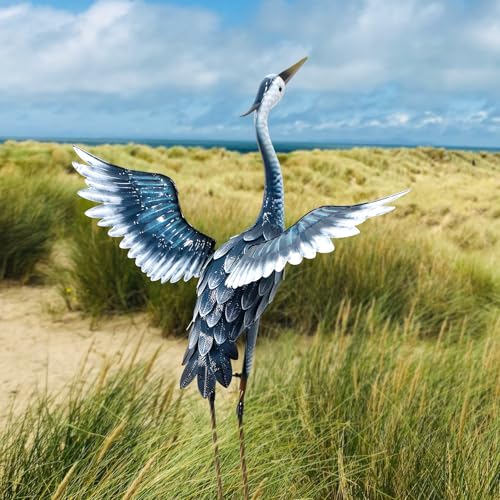 33 Inch Blue Metal Crane Statue X408910
