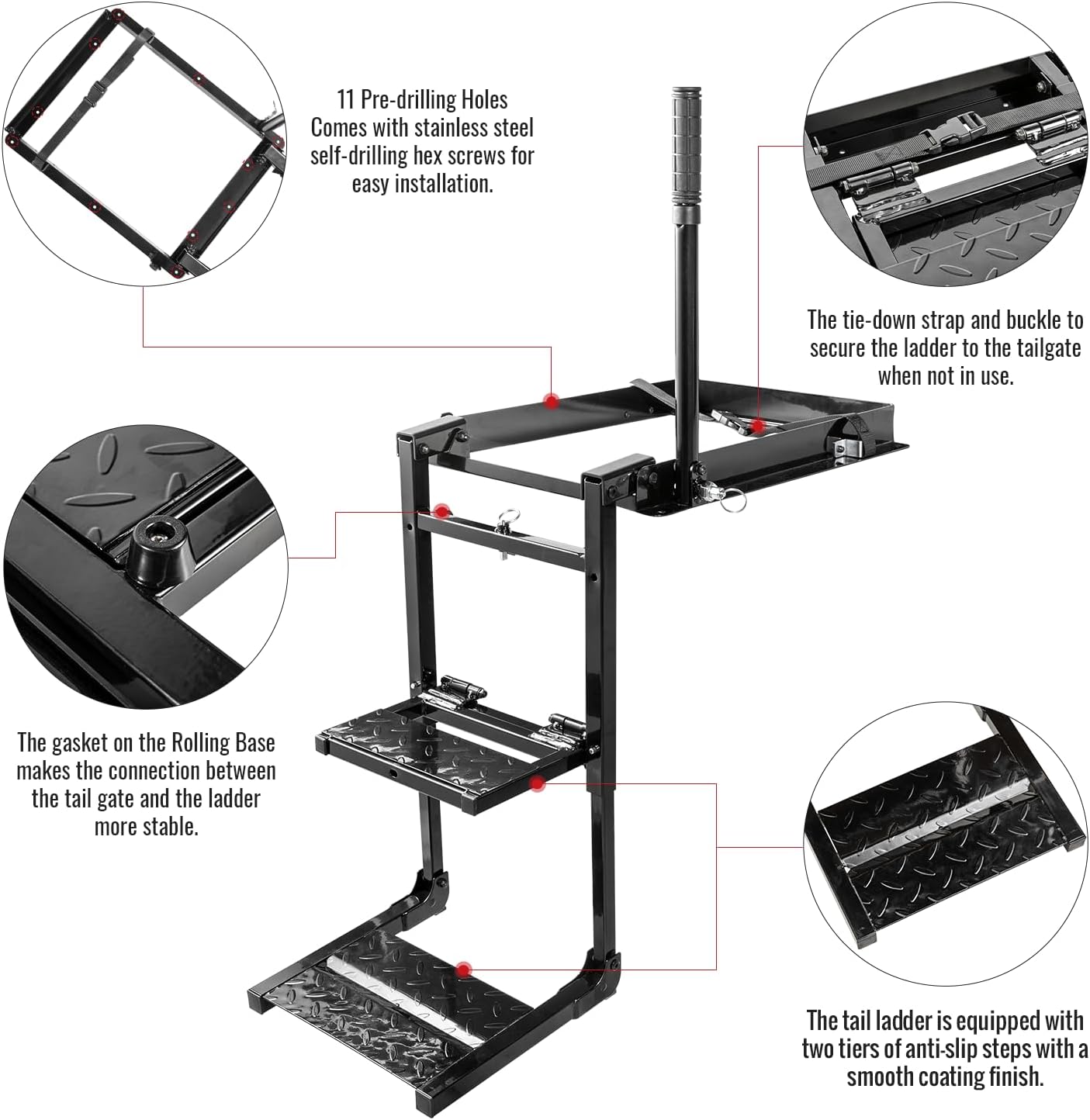 Foldable Retractable Truck Tailgate Step with Telescopic Handrail, Capacity 300 lb D725042