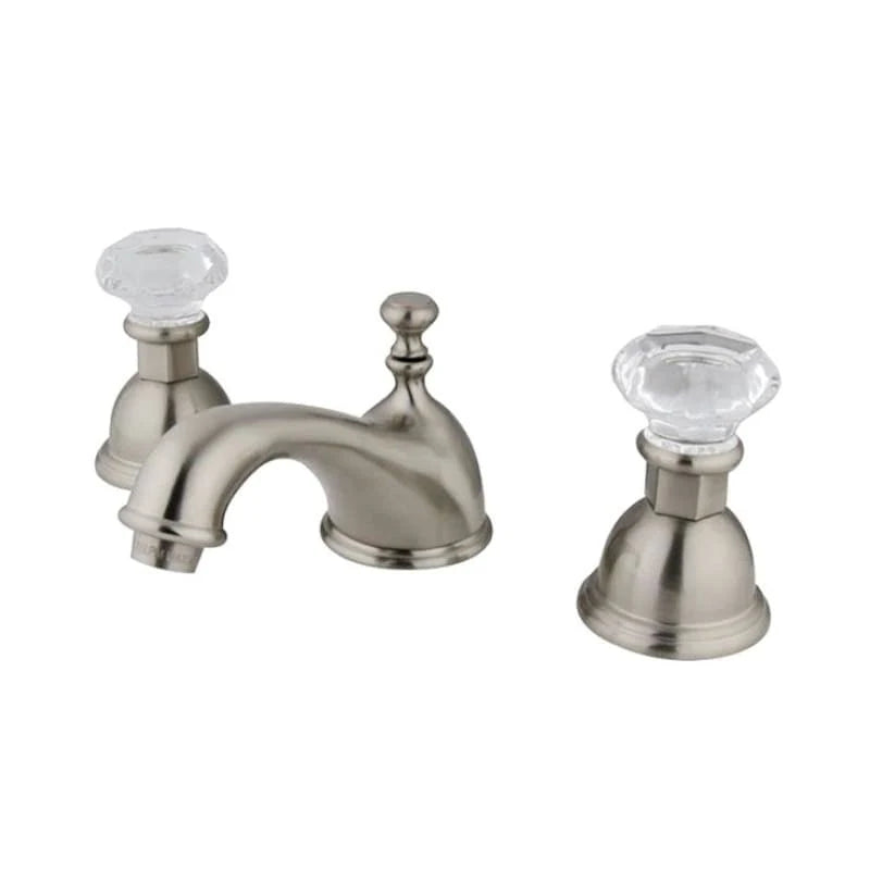 Satin Nickel Widespread Lavatory Faucet with Crystal Handle P2115