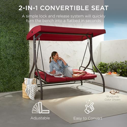 3-Seat Outdoor Canopy Swing Glider with Removable Cushions J5423