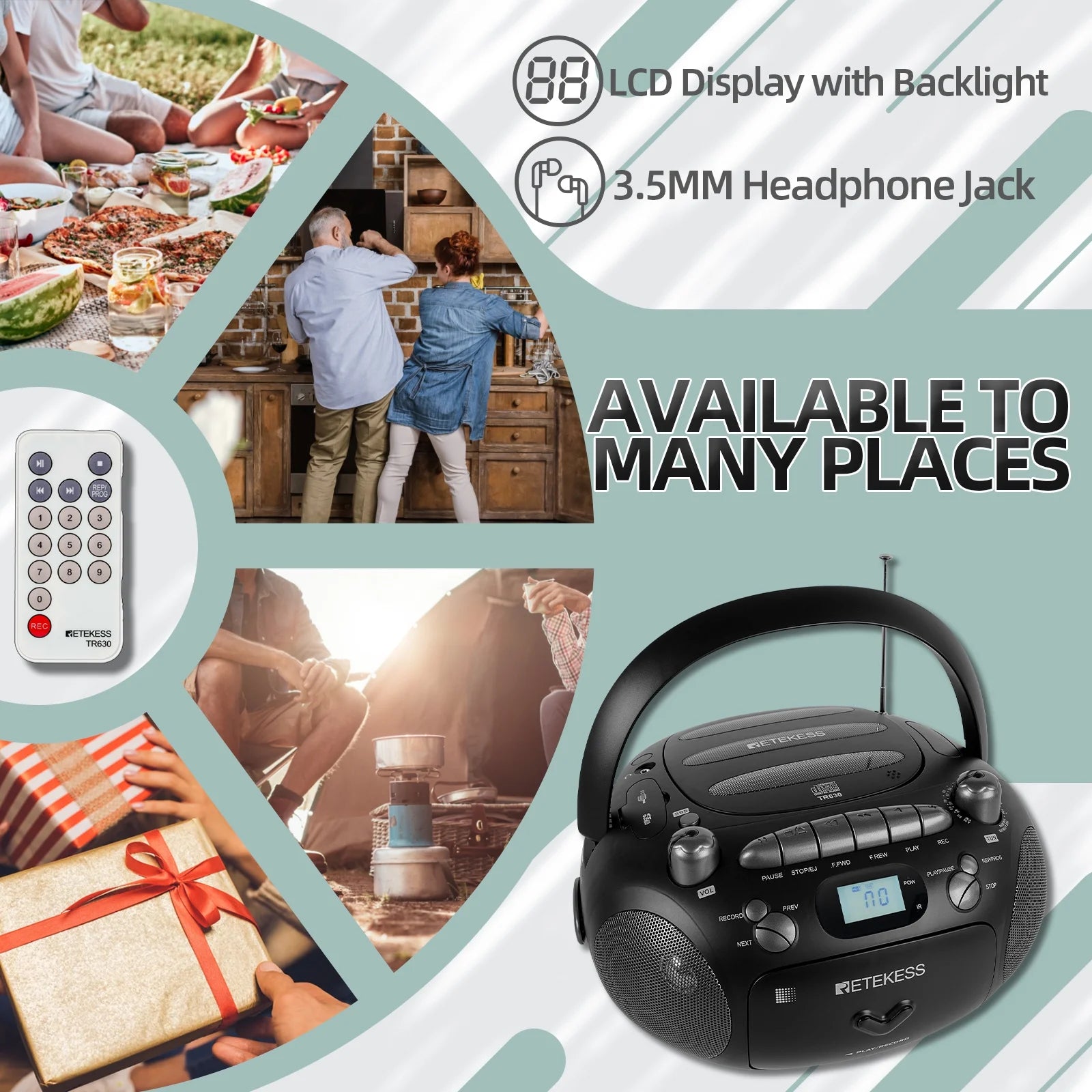 Black Portable CD and Cassette Player Boombox with AM FM Radio C395849