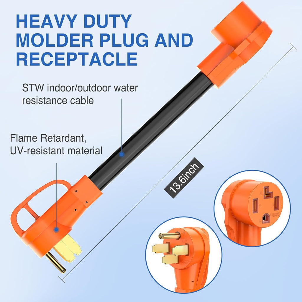 50 Amp to 30 Amp 4 Prong Pure Copper 125V/250V Outlet to EV Dryer Plug Conversion Heavy Duty 10 Gauge Wire Z877459