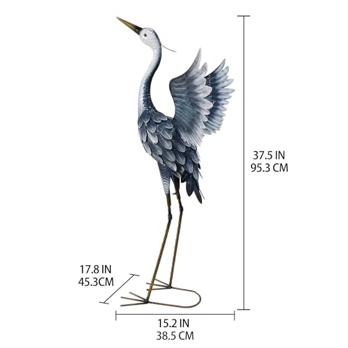 33 Inch Blue Metal Crane Statue X408910