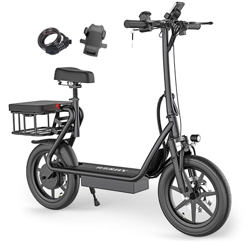 Electric Scooter with Seat, 500W Motor, 14'' Tires, Foldable E-Scooter with Suspension P688