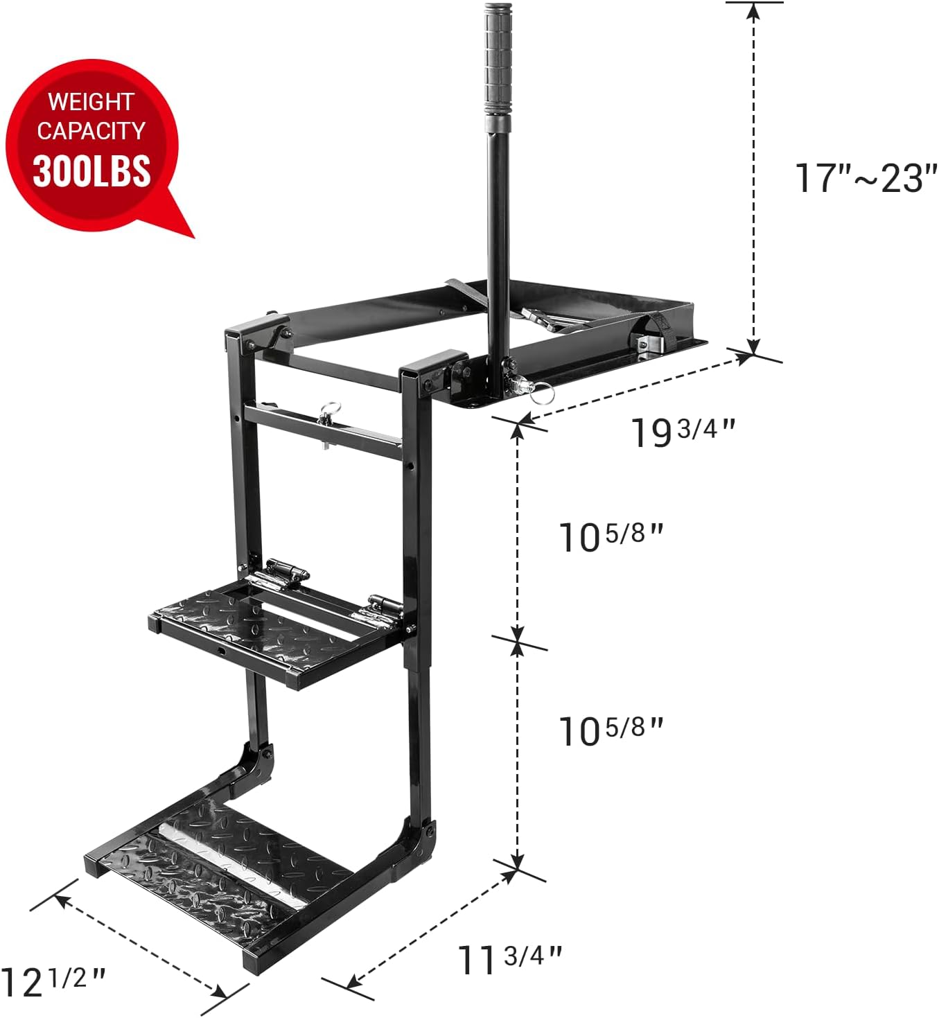 Foldable Retractable Truck Tailgate Step with Telescopic Handrail, Capacity 300 lb D725042