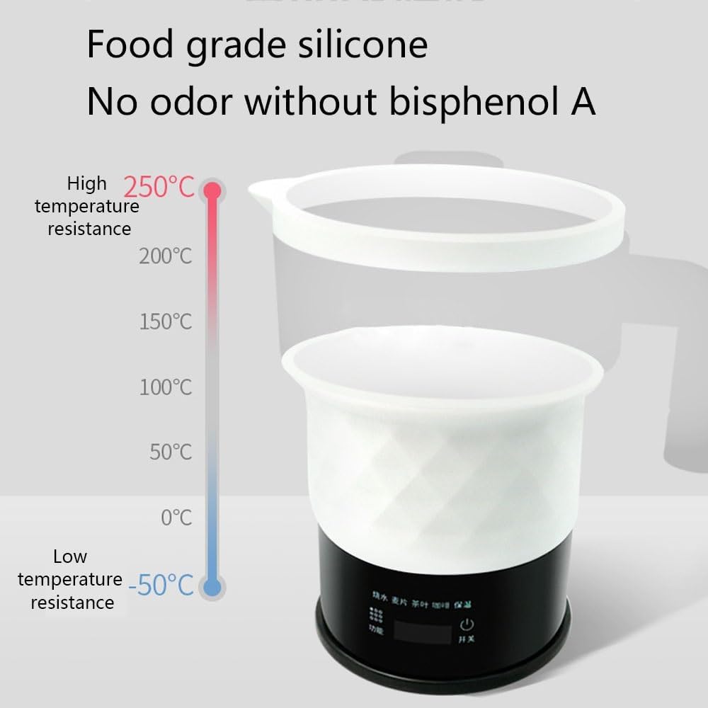 Travel Foldable Electric Kettle Portable Silicone Collapsible Kettle with LED Digital Display Food Grade Silicone BPA Free Boil Dry Protection 0.6L W859303