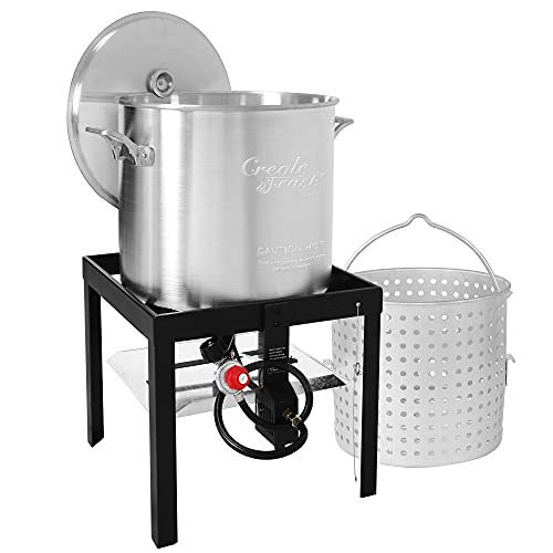 Seafood Boiling Kit with Strainer, Aluminum Propane Gas Boiler with 10 PSI Regulator G777243