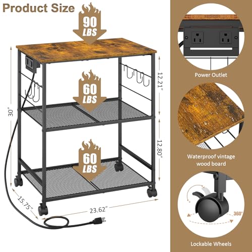 3 Tier Rolling Kitchen Cart with Lockable Wheels Y3803