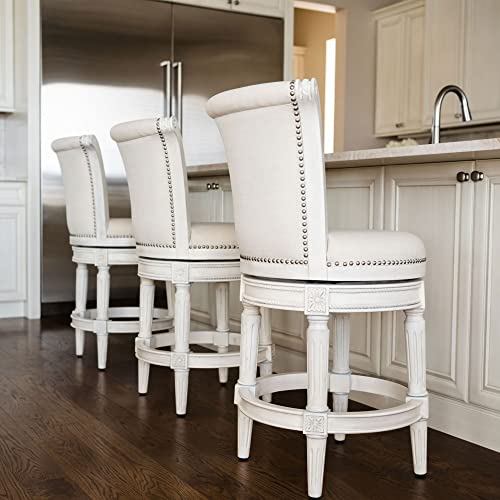 Weathered Oak Finish Sand Color Fabric Upholstered Barstool with Back, Set of 3 Y81578