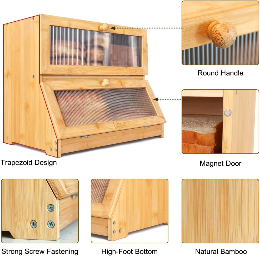 Double Layer Bamboo Bread Box with Window H1402