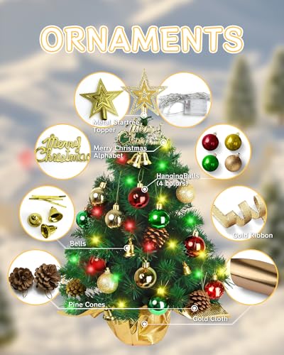 24 Inch Green Artificial Tabletop Christmas Tree with LED Lights C98150