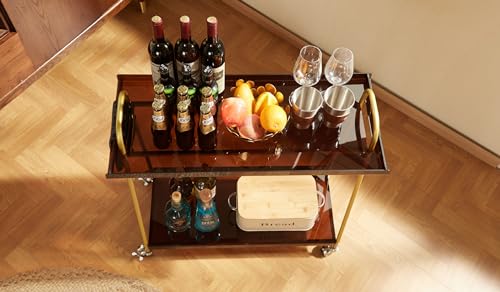 Black Mobile Bar Cart with Wine Rack and Glass Holder L721