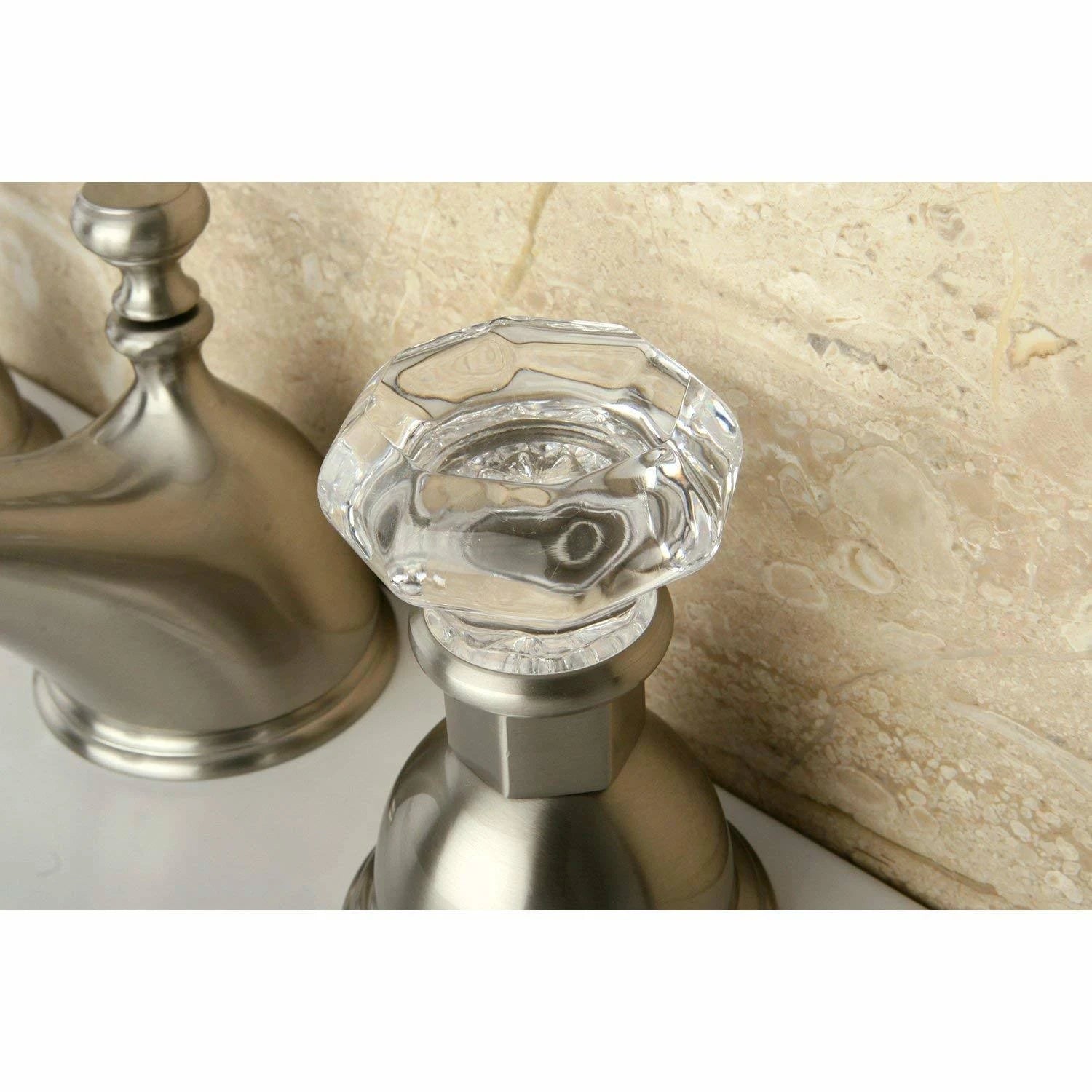 Satin Nickel Widespread Lavatory Faucet with Crystal Handle P2115