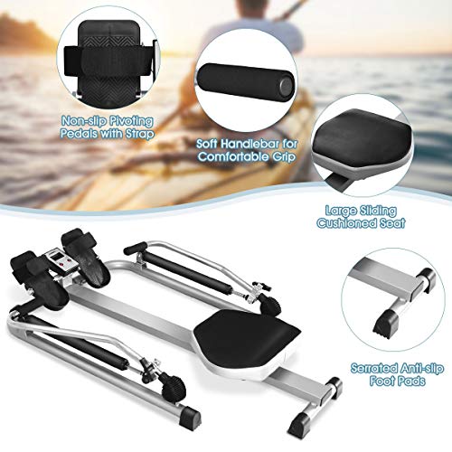 Hydraulic Rowing Machine with Adjustable Cylinder Resistance up to 110lbs & LCD Monitor V9029
