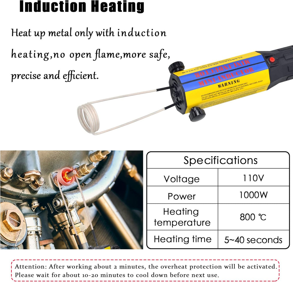 Magnetic Induction Heater 10 Coils 1000W 110V Flameless Hand Held Automotive Electromagnetic Disassembly Repair Set D722426