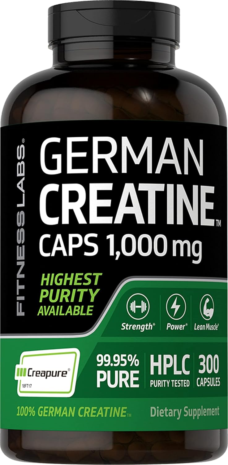 German Creatine Capsules 1000mg 300 Count Monohydrate Non-GMO Gluten Free H86227