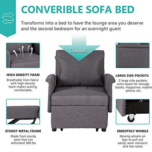 Black Sleeper Chair Bed Sofa with Pillow G111