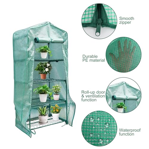 4 Tier Greenhouse Replacement Cover with Roll-Up Zipper Door PE Plant Greenhouse Cover R886