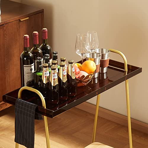 Black Mobile Bar Cart with Wine Rack and Glass Holder L721