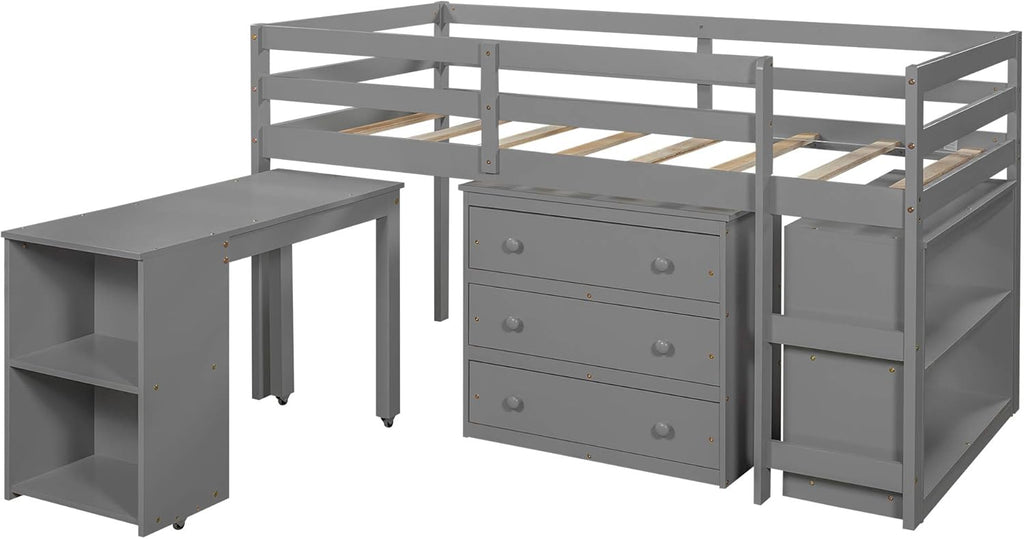 Gray Twin Low Loft Bed with Desk E145973