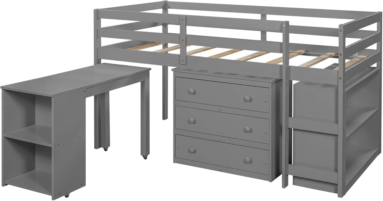 Gray Twin Low Loft Bed with Desk E145973