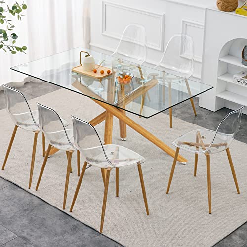 63 Inch Glass Dining Table with Tempered Glass Top and Silver Metal Legs C249