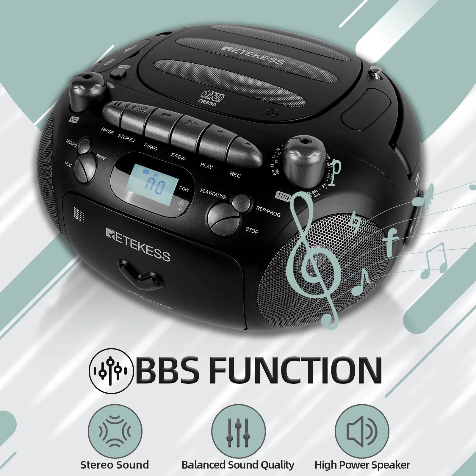 Black Portable CD and Cassette Player Boombox with AM FM Radio C395849