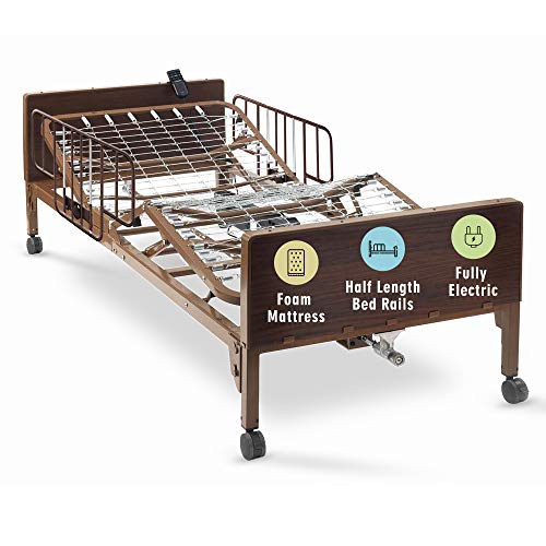 80" x 36" Fully Adjustable Electric Hospital Bed with Foam Mattress and Half Rails W70152