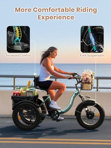 Electric Tricycle 20" Fat Tire 3 Wheel Folding with Large Rear Basket Y46505