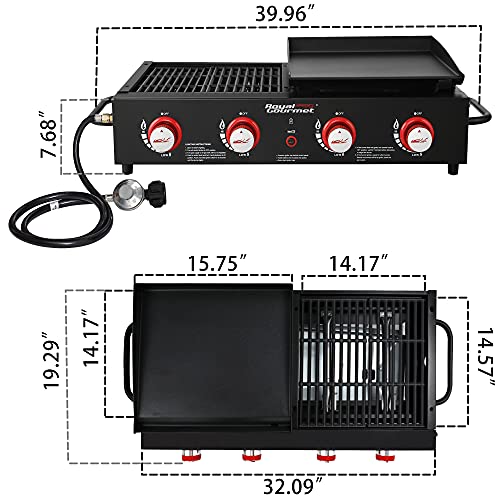 4-Burner Portable Propane Gas Grill and Griddle Combo, Black O882