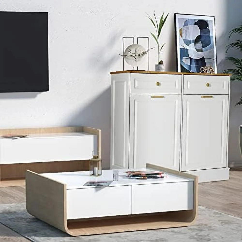 Double Barn Door Style Trash Cabinet with Solid Hideaway Drawer R5805