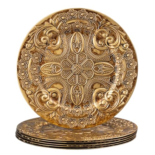 13" Antique Gold Round Plastic Charger Plates, Set of 6 E25144