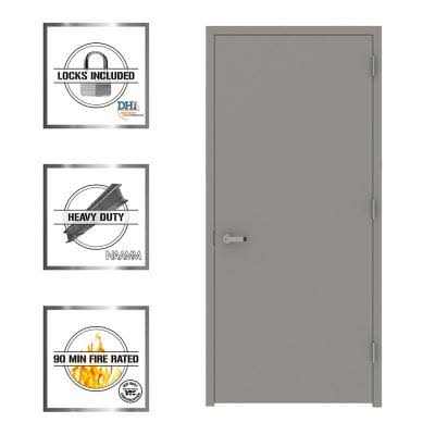 Gray Flush Left-Hand Fire Proof Steel Prehung Commercial Entrance Door F7580
