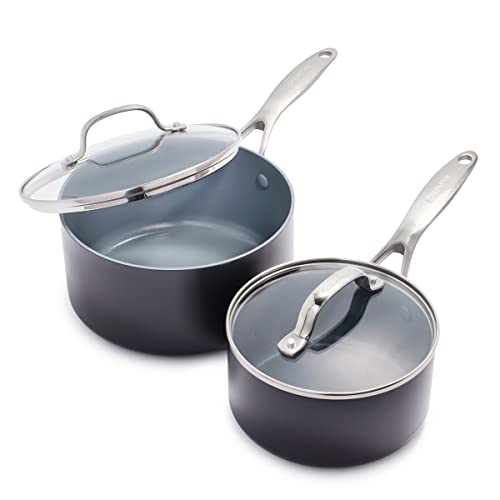 2QT and 3QT Hard Anodized Ceramic Nonstick Saucepan Pot Set with Lids, Gray C784331
