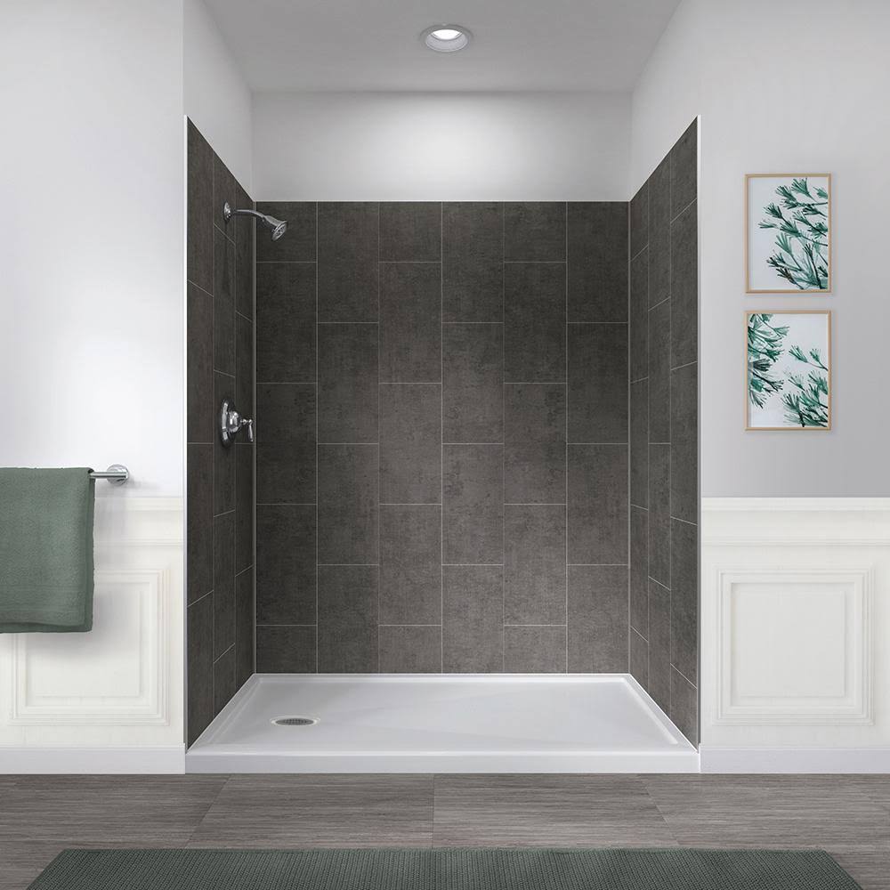 32 in. x 60 in. x 78 in. Slate Shower Kit with Left Drain Base in White (5-Piece) V611