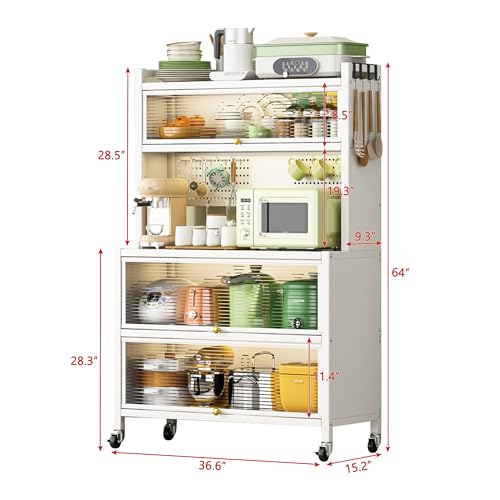 White Metal Microwave Cart with Storage and Doors X124765