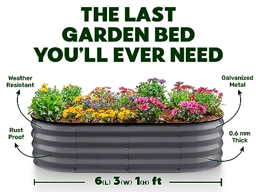Gray 6×3×1ft Galvanized Metal Raised Garden Bed M6236