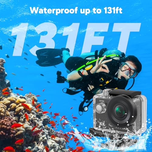 4K30fps Action Camera with 128GB MicroSDXC U3 Memory Card Accessories Kit Ultra HD 131FT Waterproof Camera EIS WiFi Remote Control 4X Zoom Underwater Camera M309