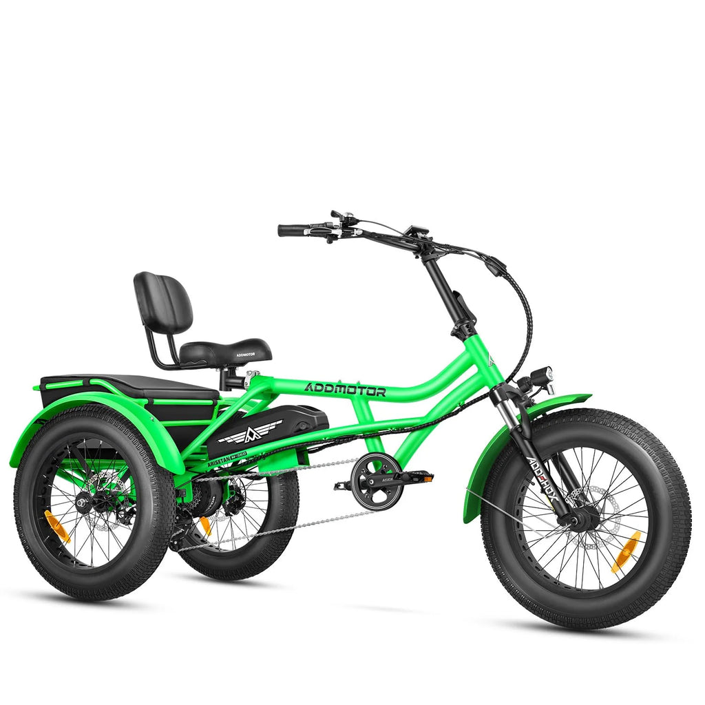 Green Semi-Recumbent Electric Trike, 85MI, 750W 48V 20Ah, 20" Q90870