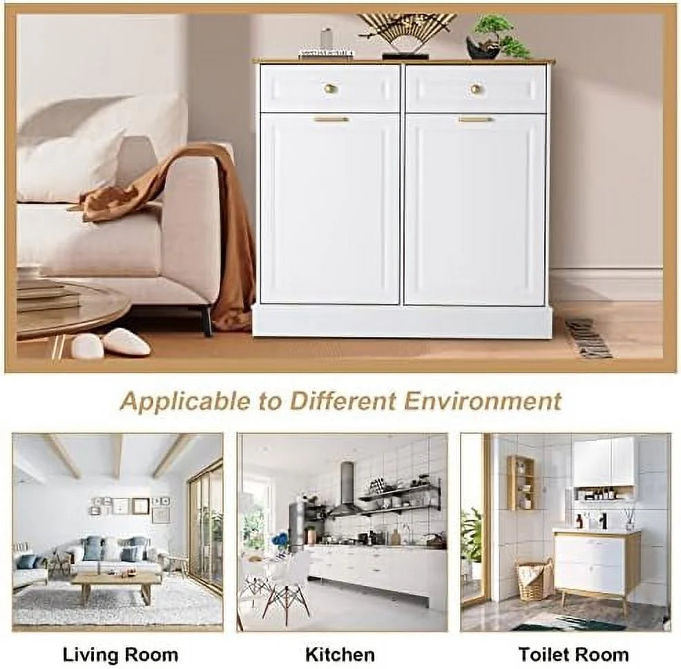 Double Barn Door Style Trash Cabinet with Solid Hideaway Drawer R5805