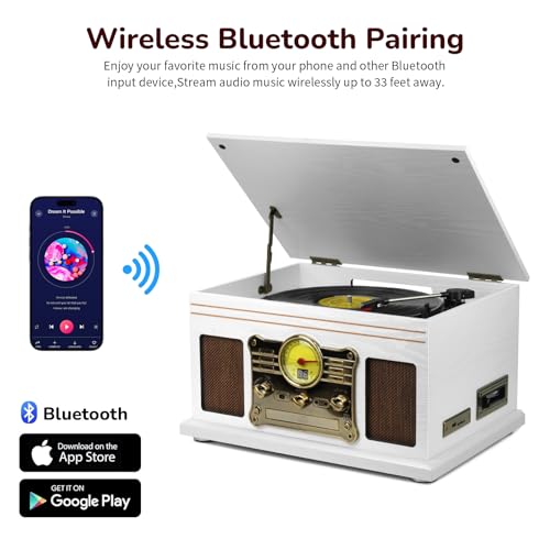 Mahogany Bluetooth Turntable with Speakers F900057