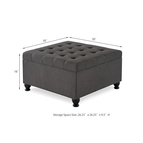 Beige Storage Ottoman with Wooden Legs P472