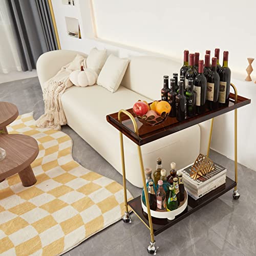 Black Mobile Bar Cart with Wine Rack and Glass Holder L721