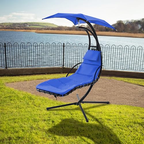 Navy Hanging Chaise Lounger with Removable Canopy Cushion D236